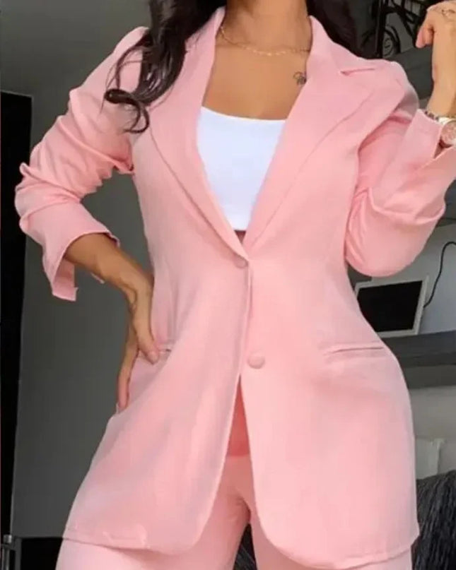 Elegant Two Piece Set Women  Long Sleeve Blazer Coat