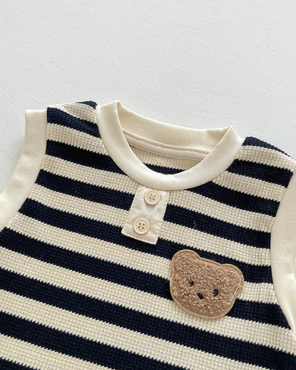 Summer Newborn Baby Romper – Cartoon Bear Striped Jumpsuit for Girls & Boys, Korean One-Piece Onesie (0-24M)
