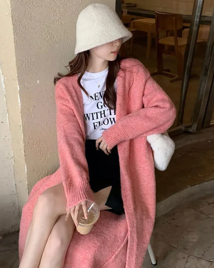 Women Pink Cardigan Knitted Streetwear  Autumn Elegant Thicken Knitwear Harajuku Kimono Loose Chic Wool Cardigans Ladies Winter