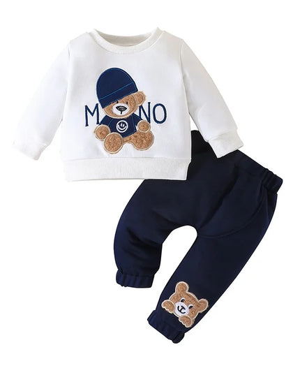 Terno For Kid 3-24Months Casual Cartoon Bear Long Sleeve tee and Navy Pants Outfit Toddler Infant Clothing Set Kids Wear