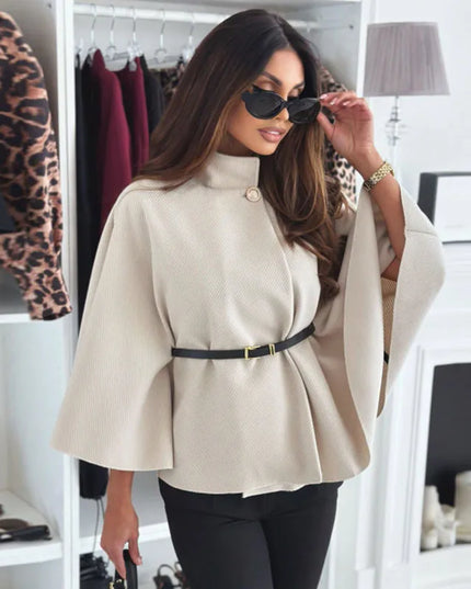 Woolen Cloak Cape Coat Women Elegant Stand Collar Oversize Batwing Sleeve Lady Jacket 2024 Autumn Winter Fashion Woman Ponchos