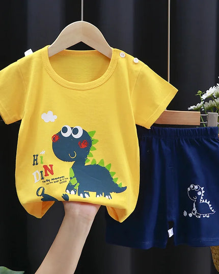 Cartoon Printed Clothing Pure Cotton Home Clothes 2 Piece Suits Toddler Fashion Cute Casual Tracksuits Contrast T-shirt+Shorts