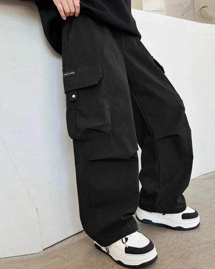 Boys Cargo Pants Children Spring Casual Trousers Children Autumn Straight Loose Pants Teenager Solid Color Wide-leg Clothing