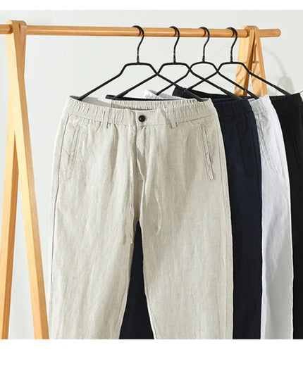 Summer New 100% Linen Casual Pants Men Clothing Thin Straight Breathable Oversize Men Trousers C1606