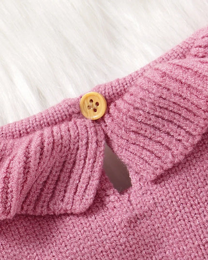 Solid Color Doll Collar Long Sleeve Baby Girls Knee-length Dresses Knitted Acrylic 6-36 Months Infant Soft Princess Skirts