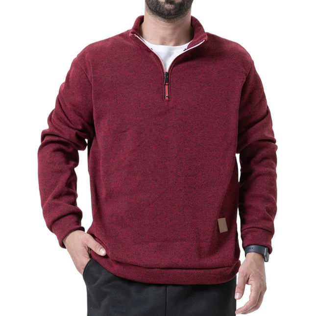 Men's Half Zipper Long Sleeved Sweatshirts Solid Color Stand Collar Pullovers Outdoor Solid Color Lightweight Streetwear