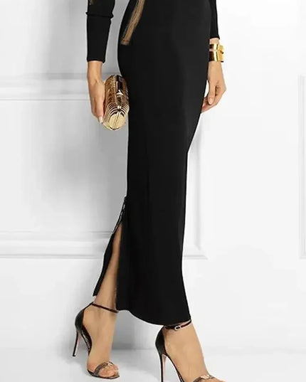 UOOZEE 2024 Autumn Women’s Floral Maxi Dress – Bodycon Long Sleeve, Boat Neck, Fashion A-Line Evening Dress, Urban Casual Style