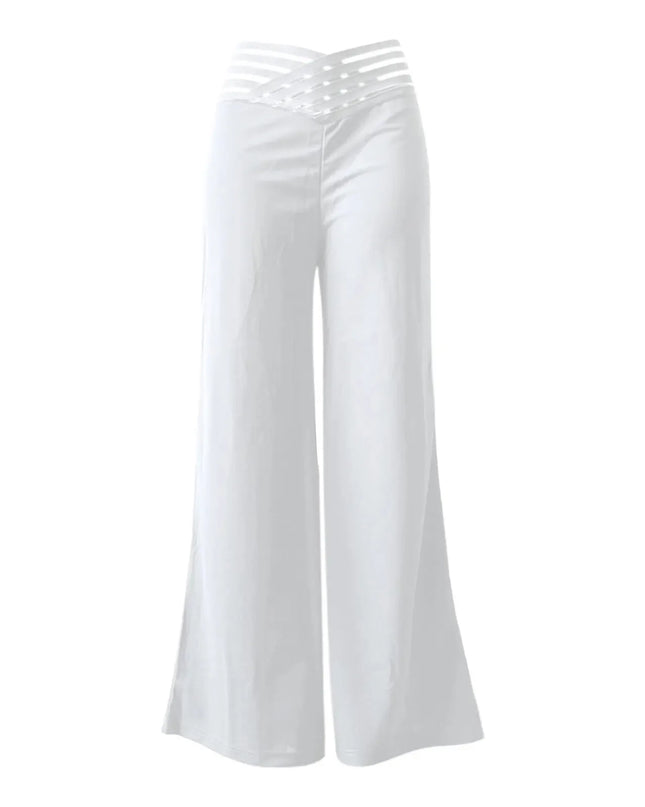 Women Wide Leg Flared Pants Autumn Casual Crisscross Sheer Mesh Patch High Waist Trousers Y2k Streetwear Elegant Work Pant