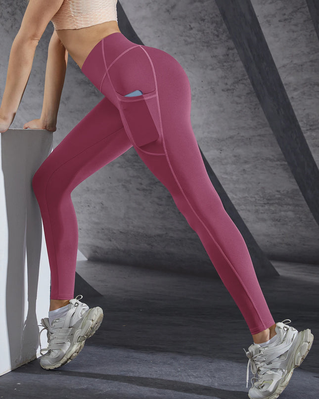 New High Waist Women's Leggings Stretch Yoga Pants Tights With Pockets Push Up Fitness Running Sportswear Solid Color Pants