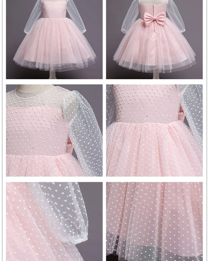 Flower Girl Wedding Dress Kids Pink Birthday Party Bow Princess Clothes Baby Evening Gala Costume Summer Ruffle Sleeve Tutu Gown