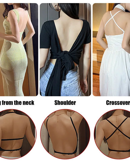 Women Invisible Bra Deep U Plunge Bras Backless Top for Dresses Sexy Lingerie with Transparent Strap Push Up Strapless Underwea