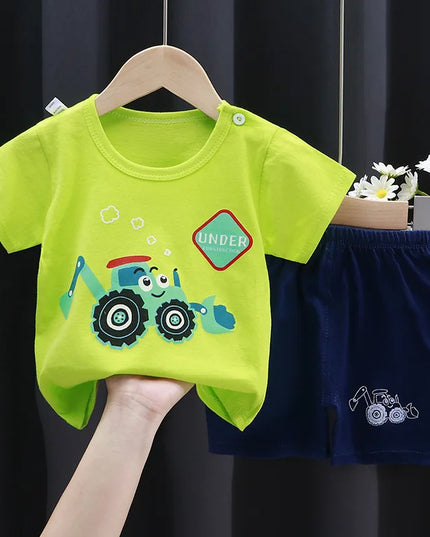 Child Clothing Sets Boys Cartoon Print Tshirt Simple Fashion Tees Shorts New Cute Tops Tracksuits Kids Short Sleeve Tops Shorts