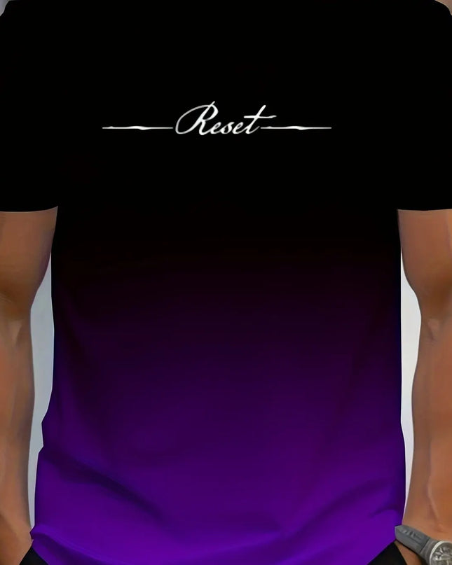 Alphabet Print Gradient Crew Neck Short Sleeve T-shirt For Men, Casual Summer T-Shirt For Daily Wear And Vacation Resorts