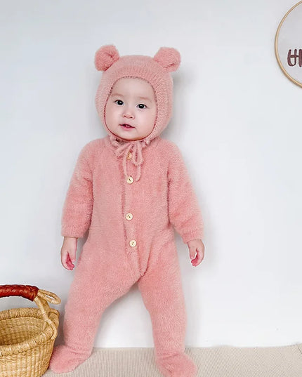 0-3T Baby Boys & Girls Winter Romper with Hat – Warm Cute Jumpsuit, Sweet & Lovely Baby Outfit