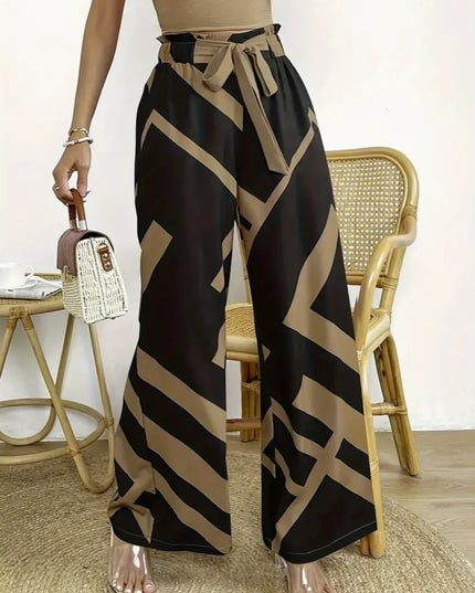 Geometric Pattern Print Wide Leg Pants Casual Loose Bow Front High Waist Pants For Every Day, Women's Clothing
