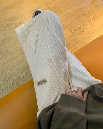 New Extended Pants for Men Tall and American Retro Waffle Guard Pants Straight Leg Loose Hanging Casual Pants
