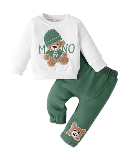 Terno For Kid 3-24Months Casual Cartoon Bear Long Sleeve tee and Navy Pants Outfit Toddler Infant Clothing Set Kids Wear