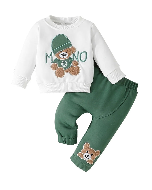Terno For Kid 3-24Months Casual Cartoon Bear Long Sleeve tee and Navy Pants Outfit Toddler Infant Clothing Set Kids Wear