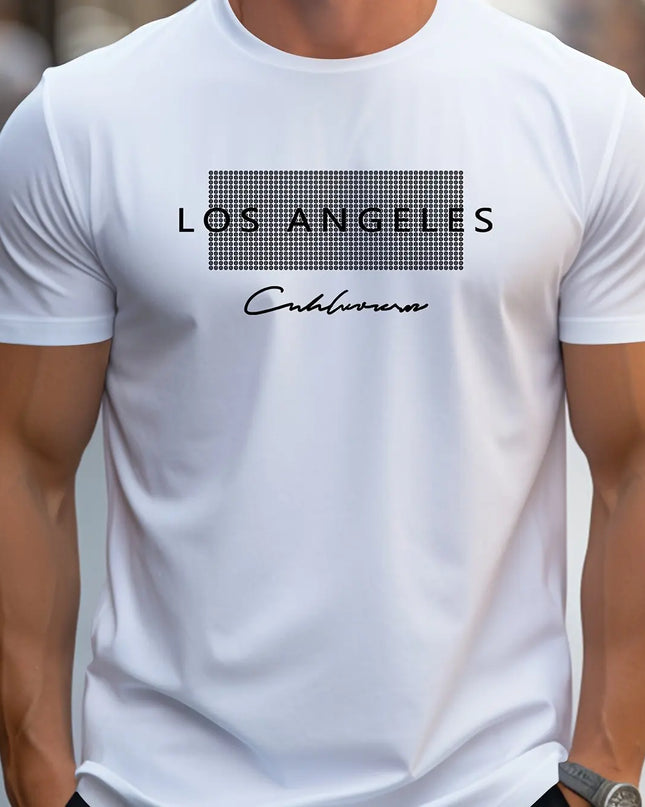 Men's  summer loose fit large Los Angeles Graphic printed slim fit casual sports round neck short sleeved T-shirt top