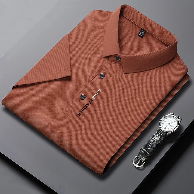 2024 Summer New Men's Business Casual Solid Color Short Sleeved POLO Shirt Comfortable and Cool Fashion T-shirt