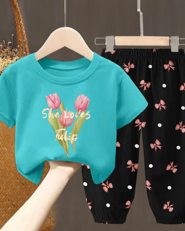 Summer Kids Clothing Set – Girls Toddler Cute Fashion T-Shirt Top & Pants 2-Piece Outfit, Baby Girl Clothess