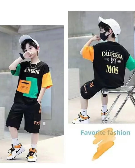 2025 summer Teenager Boys Clothes Casual Outfit Kids Tracksuit Child t shirt + shorts hot pant 4 5 6 7 8 9 10 12 11 13 14 Year