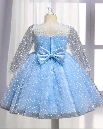 Flower Girl Wedding Dress Kids Pink Birthday Party Bow Princess Clothes Baby Evening Gala Costume Summer Ruffle Sleeve Tutu Gown