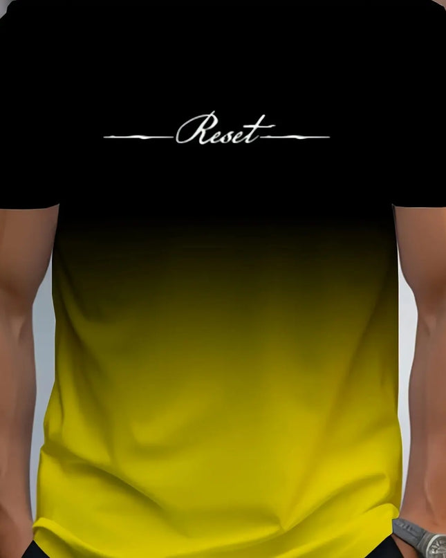 Alphabet Print Gradient Crew Neck Short Sleeve T-shirt For Men, Casual Summer T-Shirt For Daily Wear And Vacation Resorts