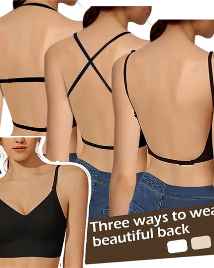 Women Invisible Bra Deep U Plunge Bras Backless Top for Dresses Sexy Lingerie with Transparent Strap Push Up Strapless Underwea