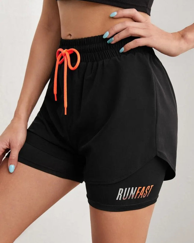 Women's High Rise Yoga Shorts With Elastic Proximity Control Running Shorts, Fake Two Pieces Pants