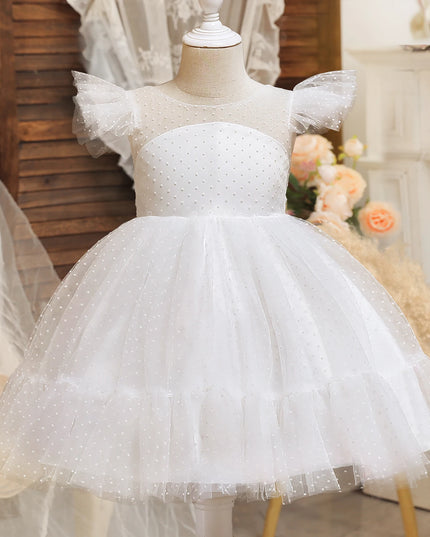 Flower Girl Wedding Dress Kids Pink Birthday Party Bow Princess Clothes Baby Evening Gala Costume Summer Ruffle Sleeve Tutu Gown