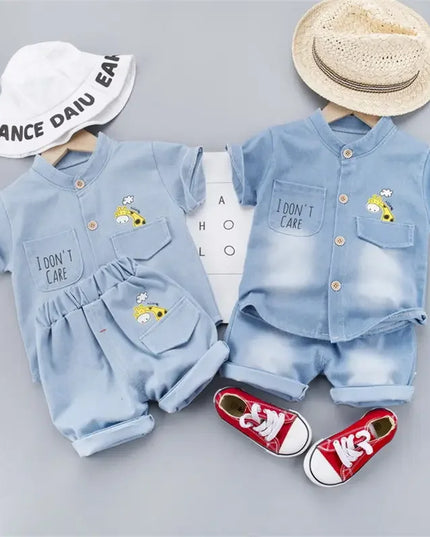 New Summer Baby Boys Denim Clothing Children Casual Short Sleeve Shirt Shorts 2Pcs/Set Kids Sportswear Toddler Fashion Wear