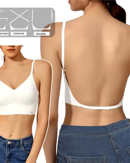 Women Invisible Bra Deep U Plunge Bras Backless Top for Dresses Sexy Lingerie with Transparent Strap Push Up Strapless Underwea