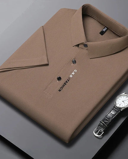 Men's Short Sleeve Solid Color Polo Shirt Breathable Comfortable Elastic Top New Arrivals Casual Business Style