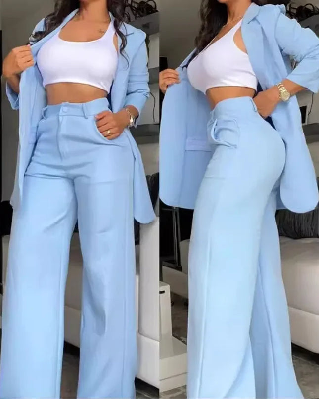 Elegant Two Piece Set Women  Long Sleeve Blazer Coat