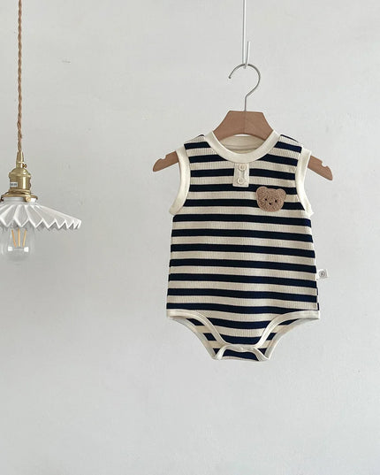 Summer Newborn Baby Romper – Cartoon Bear Striped Jumpsuit for Girls & Boys, Korean One-Piece Onesie (0-24M)