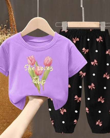 Summer Kids Clothing Set – Girls Toddler Cute Fashion T-Shirt Top & Pants 2-Piece Outfit, Baby Girl Clothess