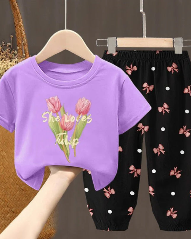 Summer Kids Clothing Set – Girls Toddler Cute Fashion T-Shirt Top & Pants 2-Piece Outfit, Baby Girl Clothess