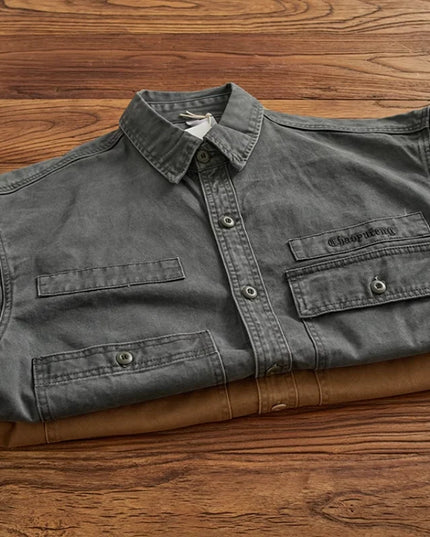 Heavy cargo shirt for men retro shirt for men pure cotton wash to do old loose casual long-sleeved coat for men