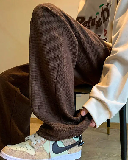 New Extended Pants for Men Tall and American Retro Waffle Guard Pants Straight Leg Loose Hanging Casual Pants
