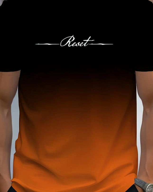 Alphabet Print Gradient Crew Neck Short Sleeve T-shirt For Men, Casual Summer T-Shirt For Daily Wear And Vacation Resorts