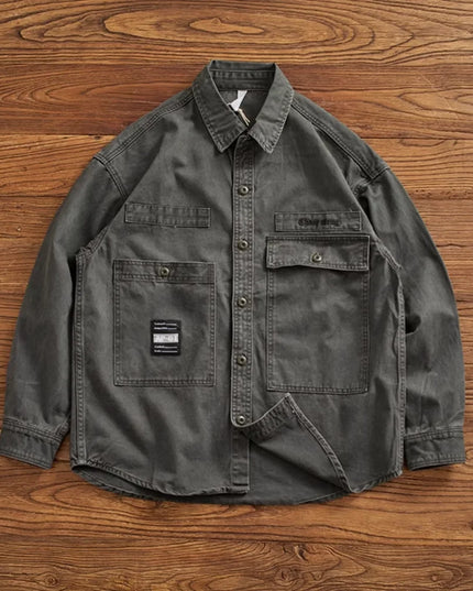 Heavy cargo shirt for men retro shirt for men pure cotton wash to do old loose casual long-sleeved coat for men