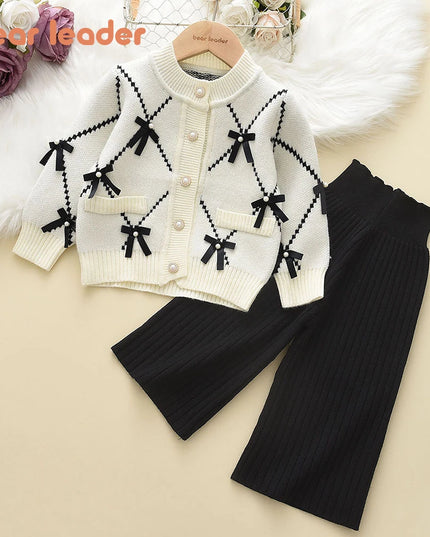Bear Leader Baby Sweatshirt & Pants Set – 2pcs Knitted Tracksuit for 2-6 Years Girls, Winter Kids Clothing
