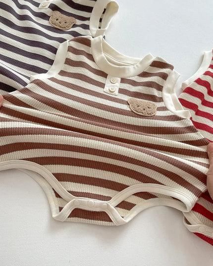 Summer Newborn Baby Romper – Cartoon Bear Striped Jumpsuit for Girls & Boys, Korean One-Piece Onesie (0-24M)