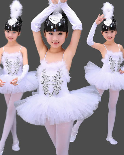 White Ballerina Dancing Costumes For Kids Tutu Dancewear Professional Girls Swan Lake Dance Dress Performance Ballet Dress 1Set