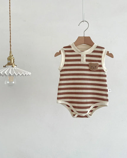 Summer Newborn Baby Romper – Cartoon Bear Striped Jumpsuit for Girls & Boys, Korean One-Piece Onesie (0-24M)
