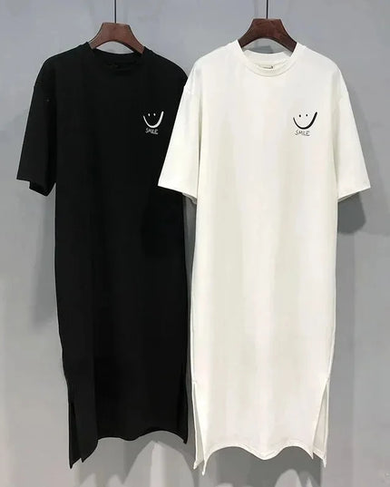 Women's Summer New Short Sleeved T-shirt Dress Loose Mid Length Over Knee Dress
