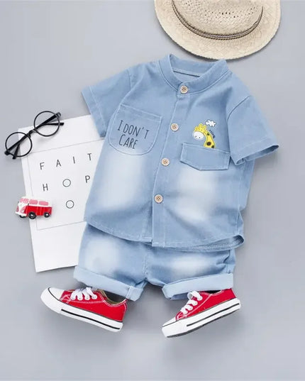 New Summer Baby Boys Denim Clothing Children Casual Short Sleeve Shirt Shorts 2Pcs/Set Kids Sportswear Toddler Fashion Wear
