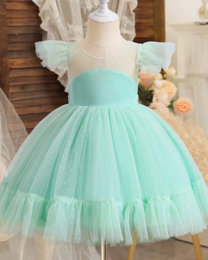 Flower Girl Wedding Dress Kids Pink Birthday Party Bow Princess Clothes Baby Evening Gala Costume Summer Ruffle Sleeve Tutu Gown
