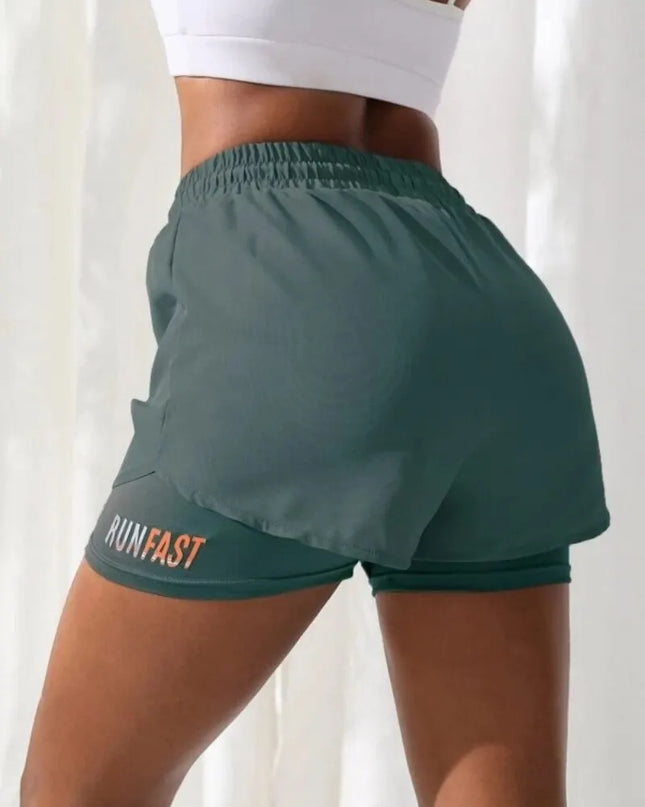 Women's High Rise Yoga Shorts With Elastic Proximity Control Running Shorts, Fake Two Pieces Pants